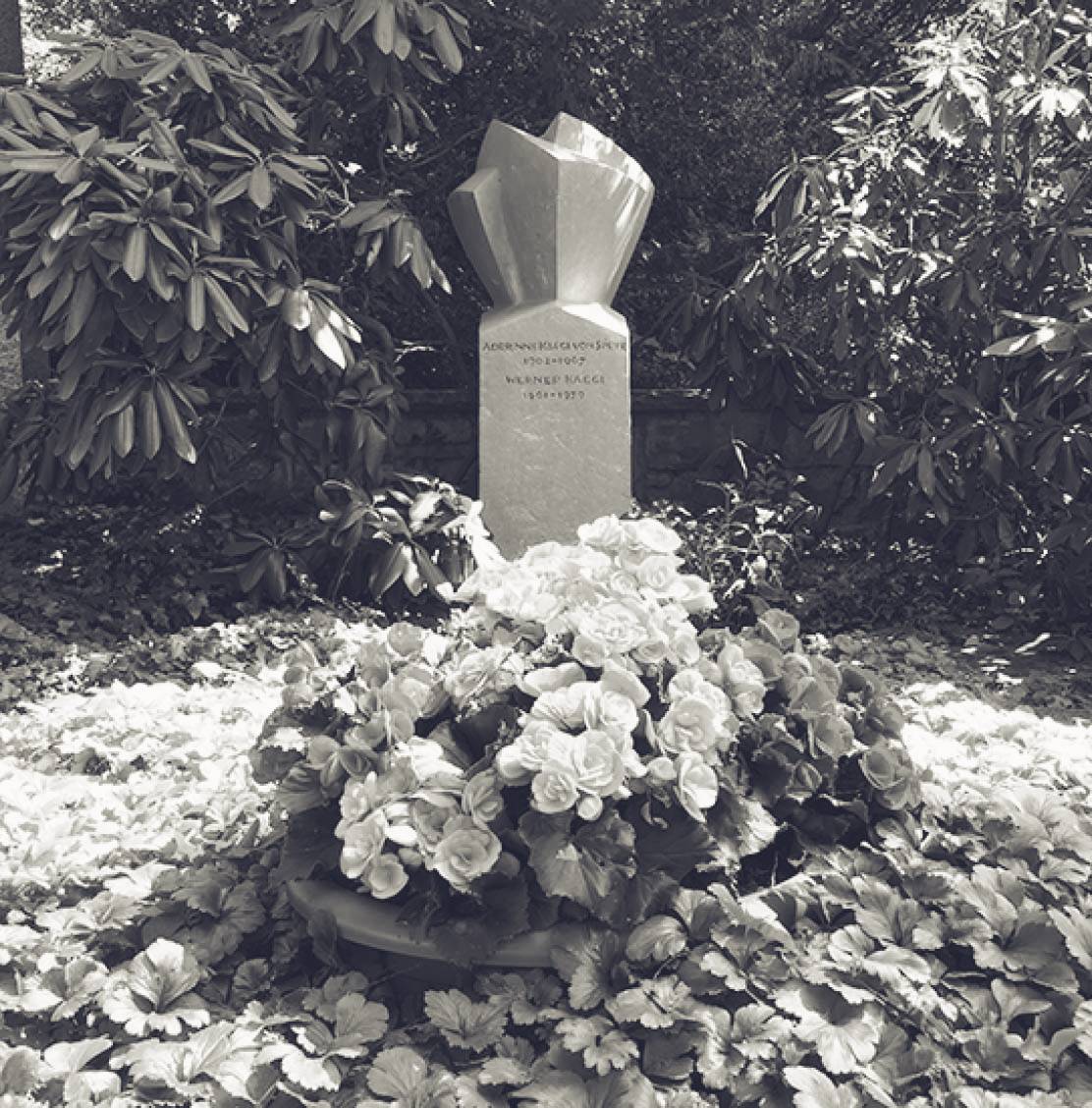 Adrienne’s tomb in Basle. The sculpture (the inspiration behind our site logo) is an evocation of the Trinity by Albert Schilling